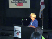 Alabama First Lady Diane Bentley addresses volunteers at the Alabama Disaster Volunteer Appreciation Day event.