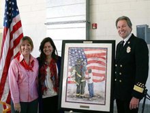The painting was donated to the Pasadena Fire Dept. by local parishioner Ms Liz Baybak on behalf of the Volunteer Ministers of the Church of Scientology of Pasadena. Ms Baybak attended the ceremony along with several other Volunteer Ministers and local parishioners