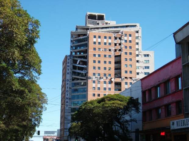 Damaged tower building in Concepción, March 2010.