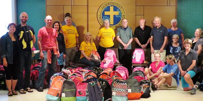 Interfaith Ministries of Greater Queen Anne at the Church of Scientology, where they packed 300 donated backpacks with school supplies for Mary’s Place kids